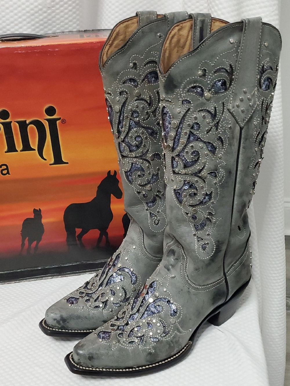 Ferrini Southern Belle Sequin In-Lay Cowgirl Boots - 8